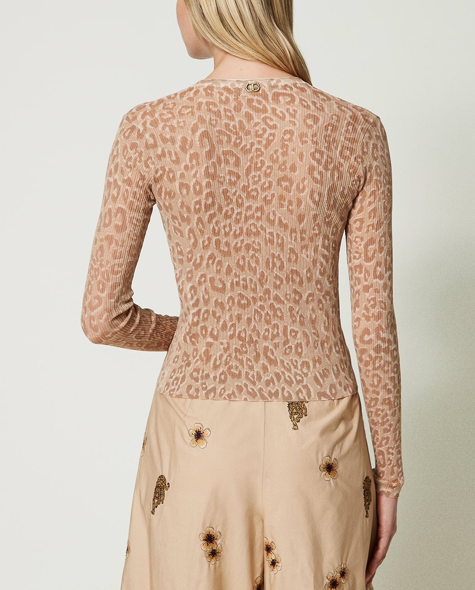 Cardigan Curto com Animal Print Bege-2