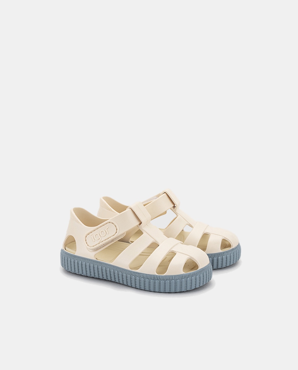 Sandálias de Bebé com Acabamento Mate e Fecho Aderente Bege-2