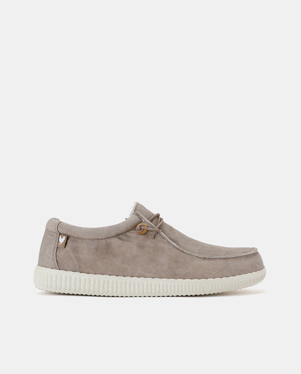 Sapatilhas Tipo Wallabee com Atacadores Elásticos Bege-1