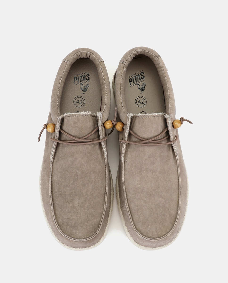 Sapatilhas Tipo Wallabee com Atacadores Elásticos Bege-4