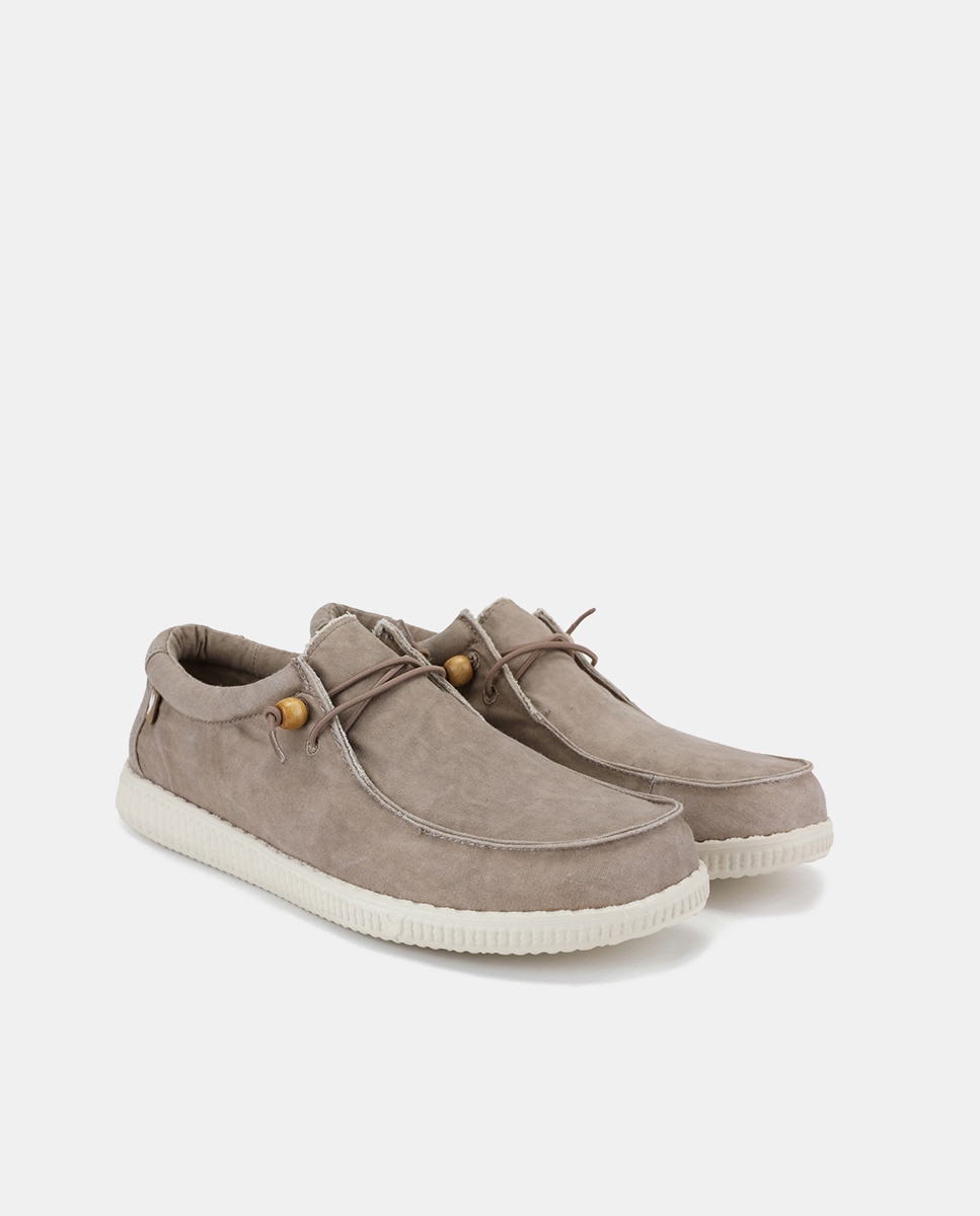 Sapatilhas Tipo Wallabee com Atacadores Elásticos Bege-2