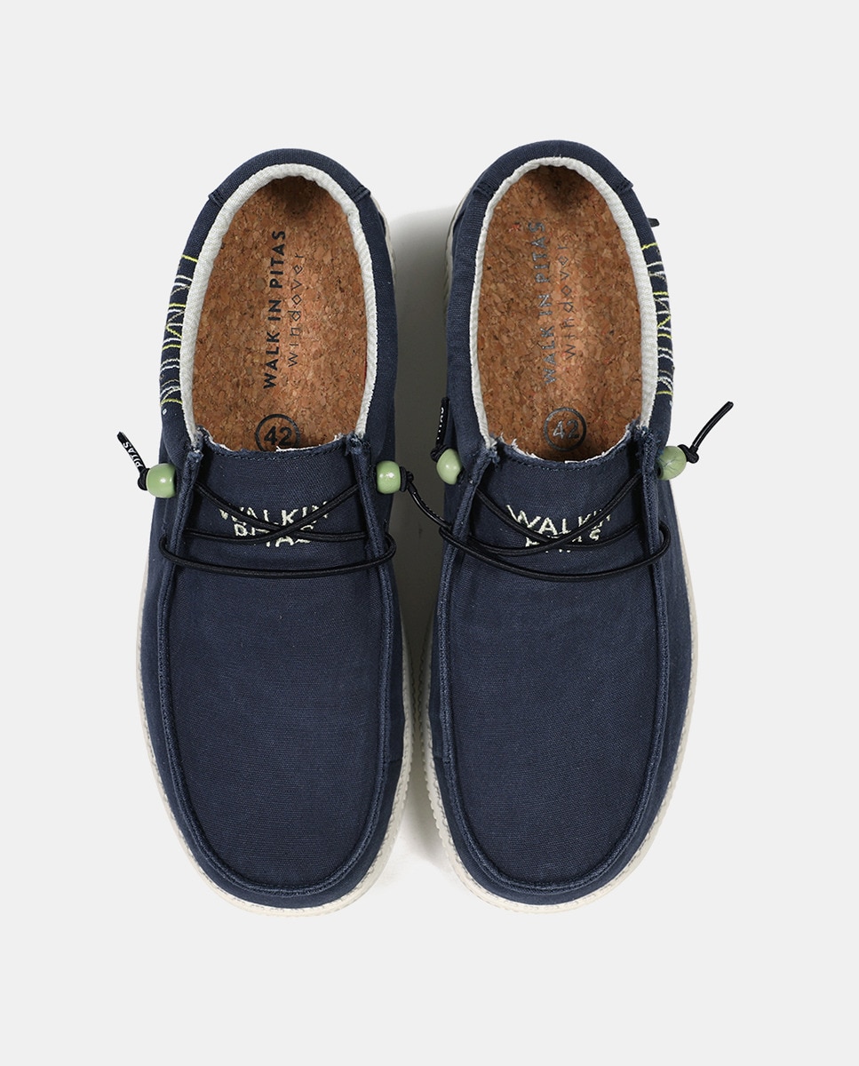 Sapatos Tipo Wallabee em Têxtil Azul-marinho-4