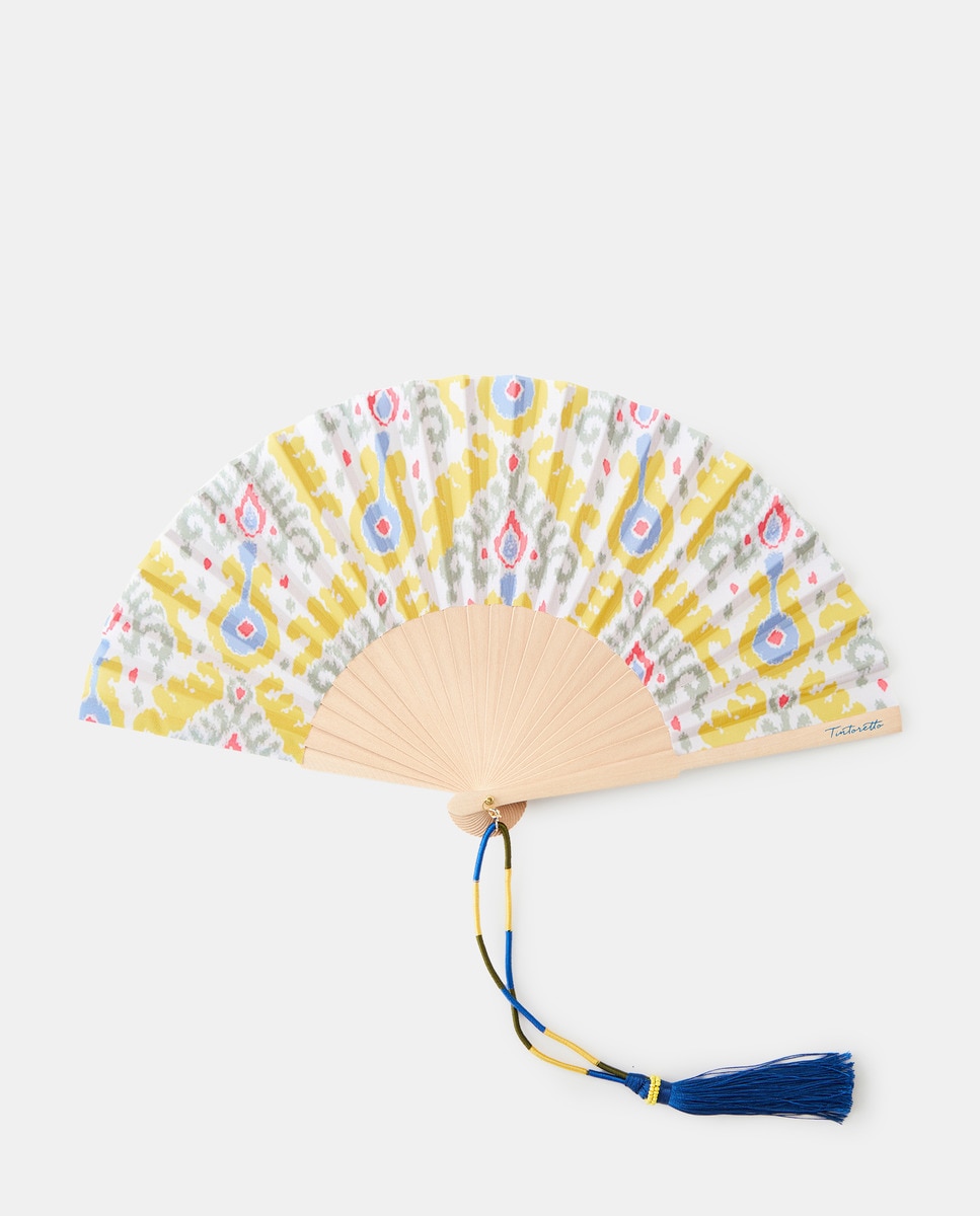 Leque com Estampado Étnico Amarelo-1