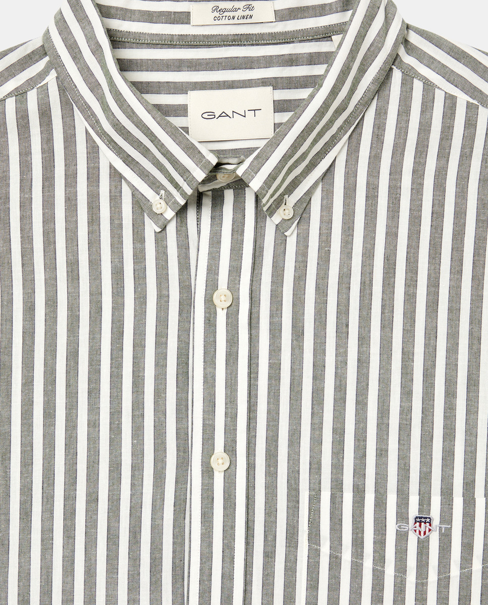 Camisa com Estampado às Riscas e Manga Curta Verde-claro-5