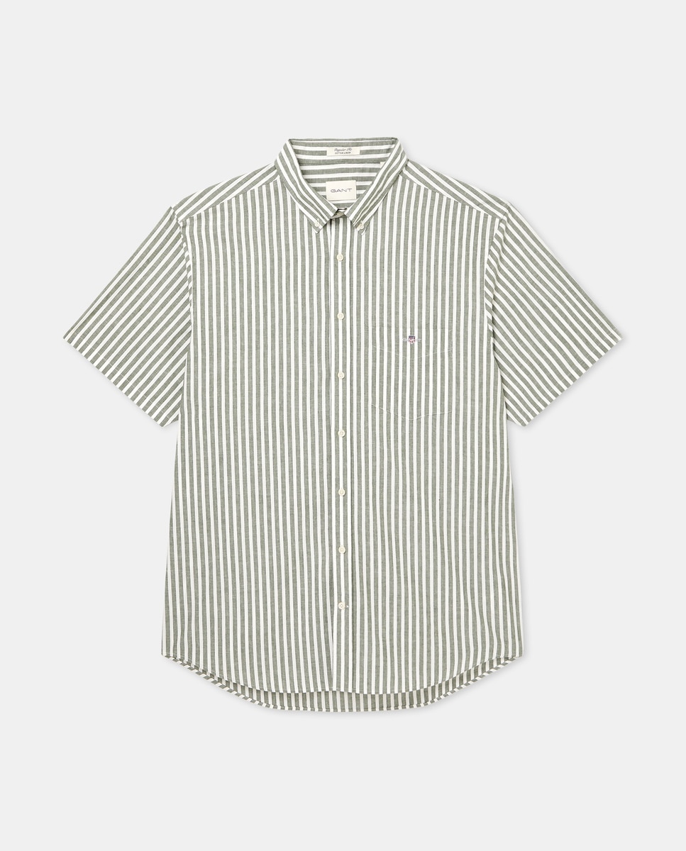 Camisa com Estampado às Riscas e Manga Curta Verde-claro-4