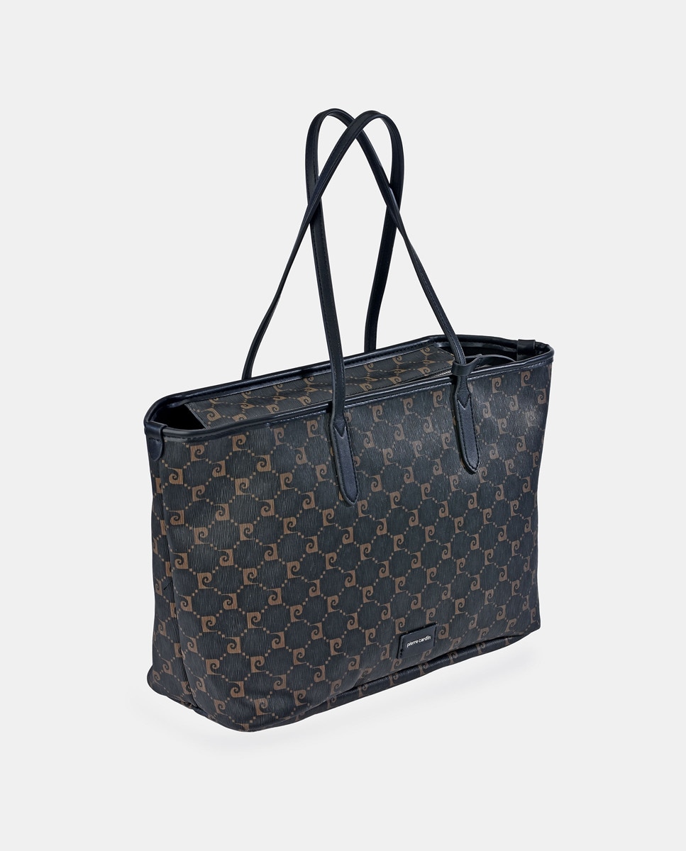 Mala Shopper com Alça Dupla e em Pele e Lona - Preto Preto-3