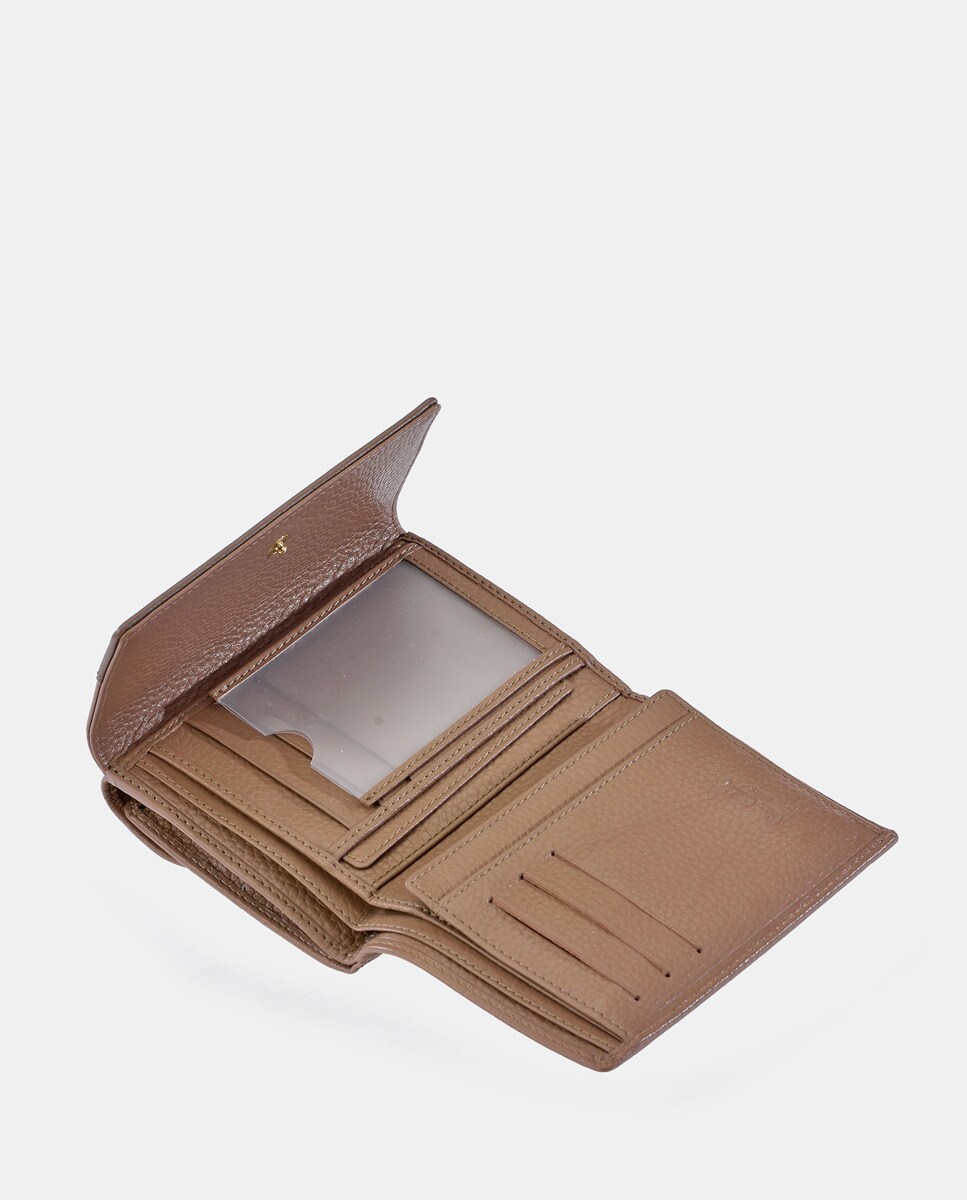 Porta-Moedas em Pele com Secção para Notas e Aba Camel-6