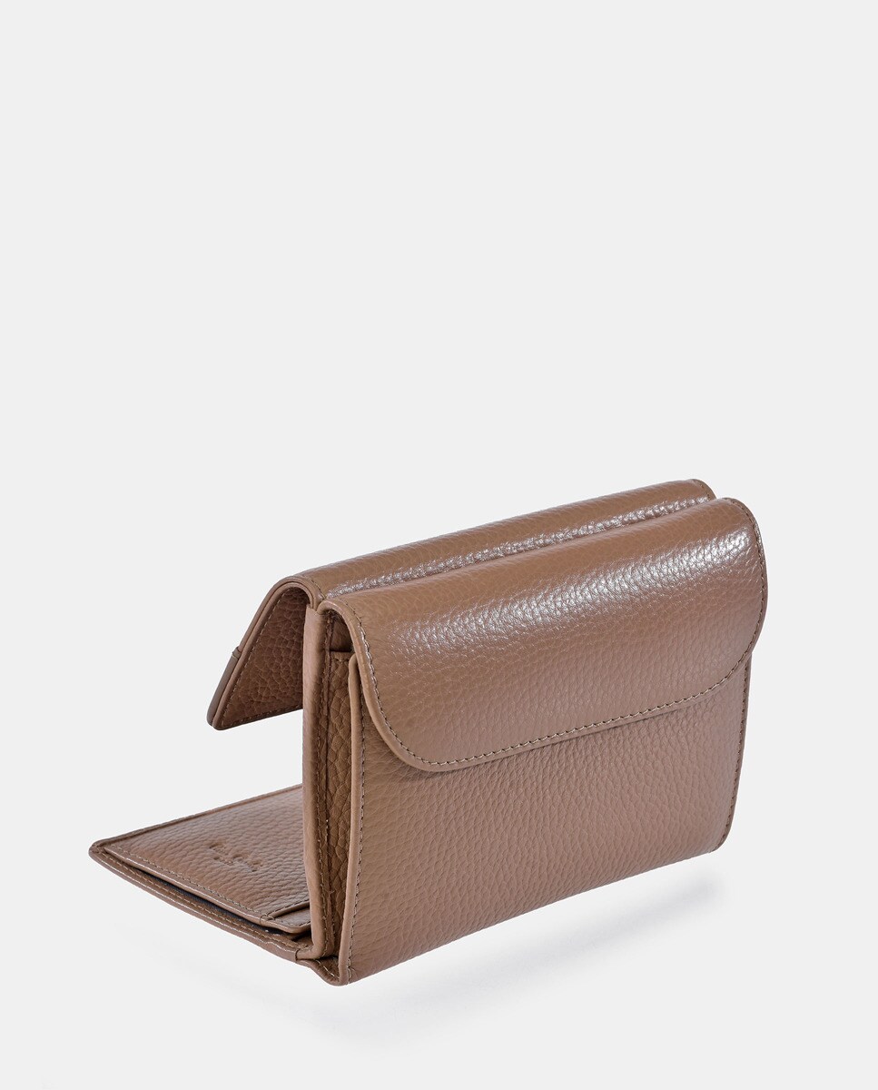 Porta-Moedas em Pele com Secção para Notas e Aba Camel-4