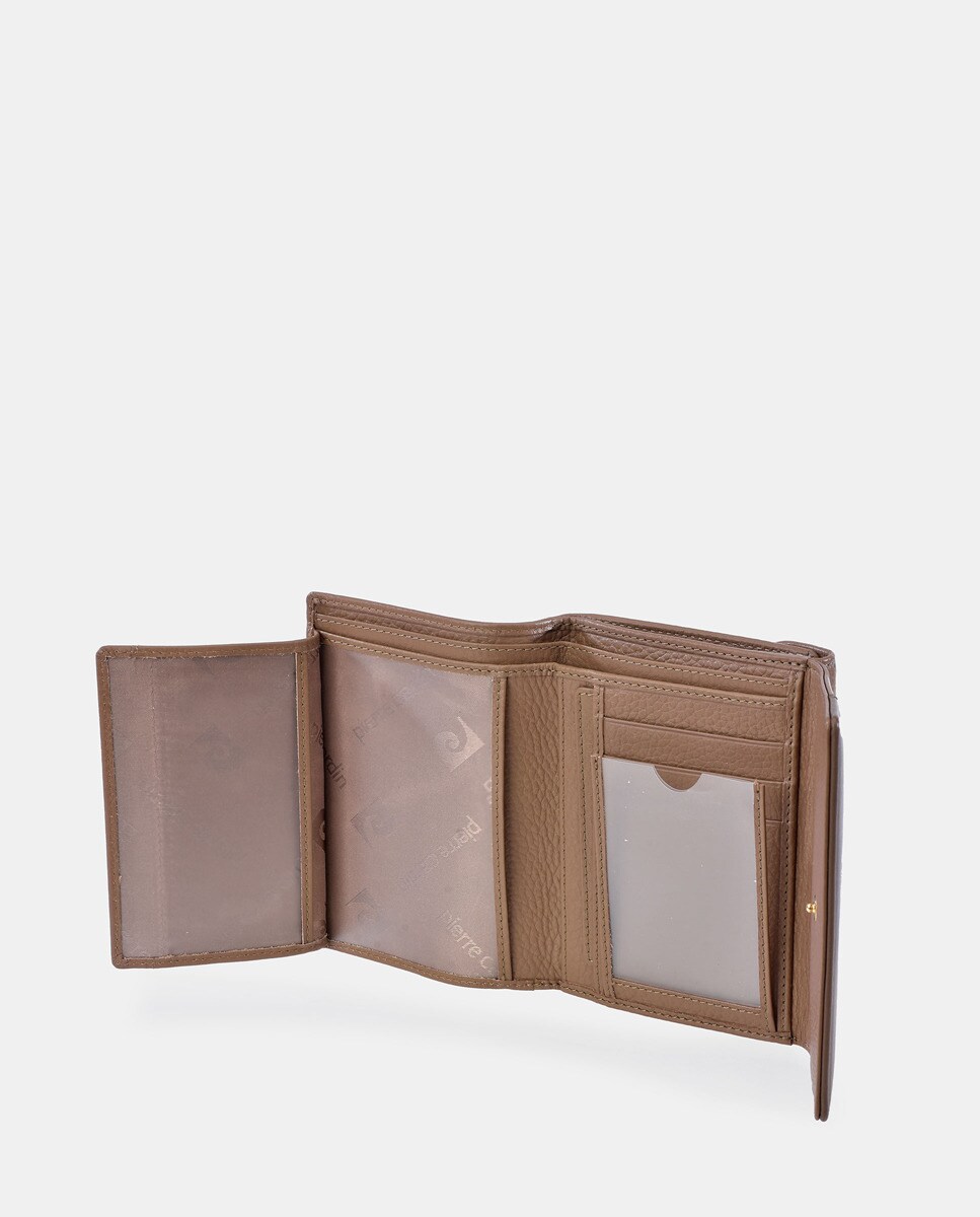 Porta-Moedas em Pele com Secção para Notas e Aba Camel-5