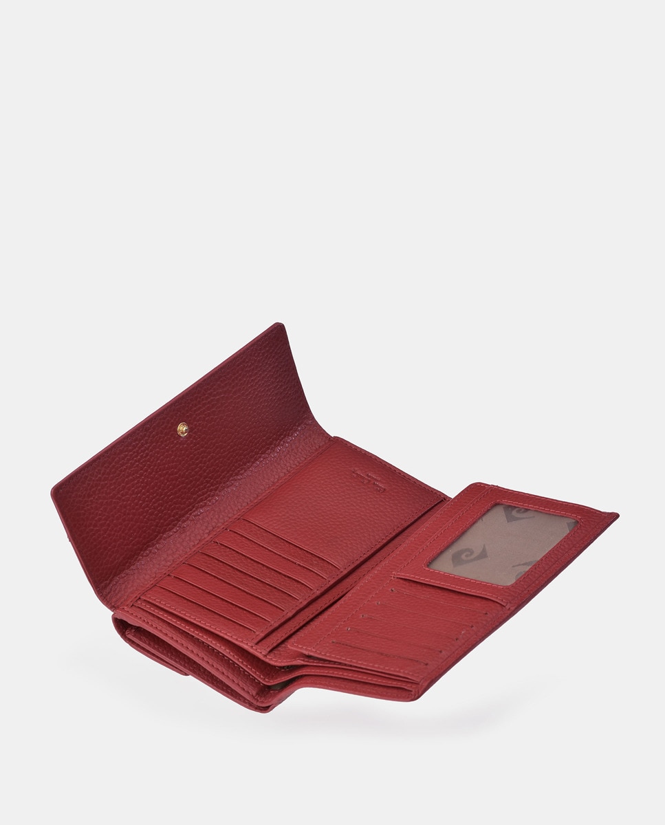 Porta-Moedas Grande em Pele com Secção para Notas e Aba Vermelho-6