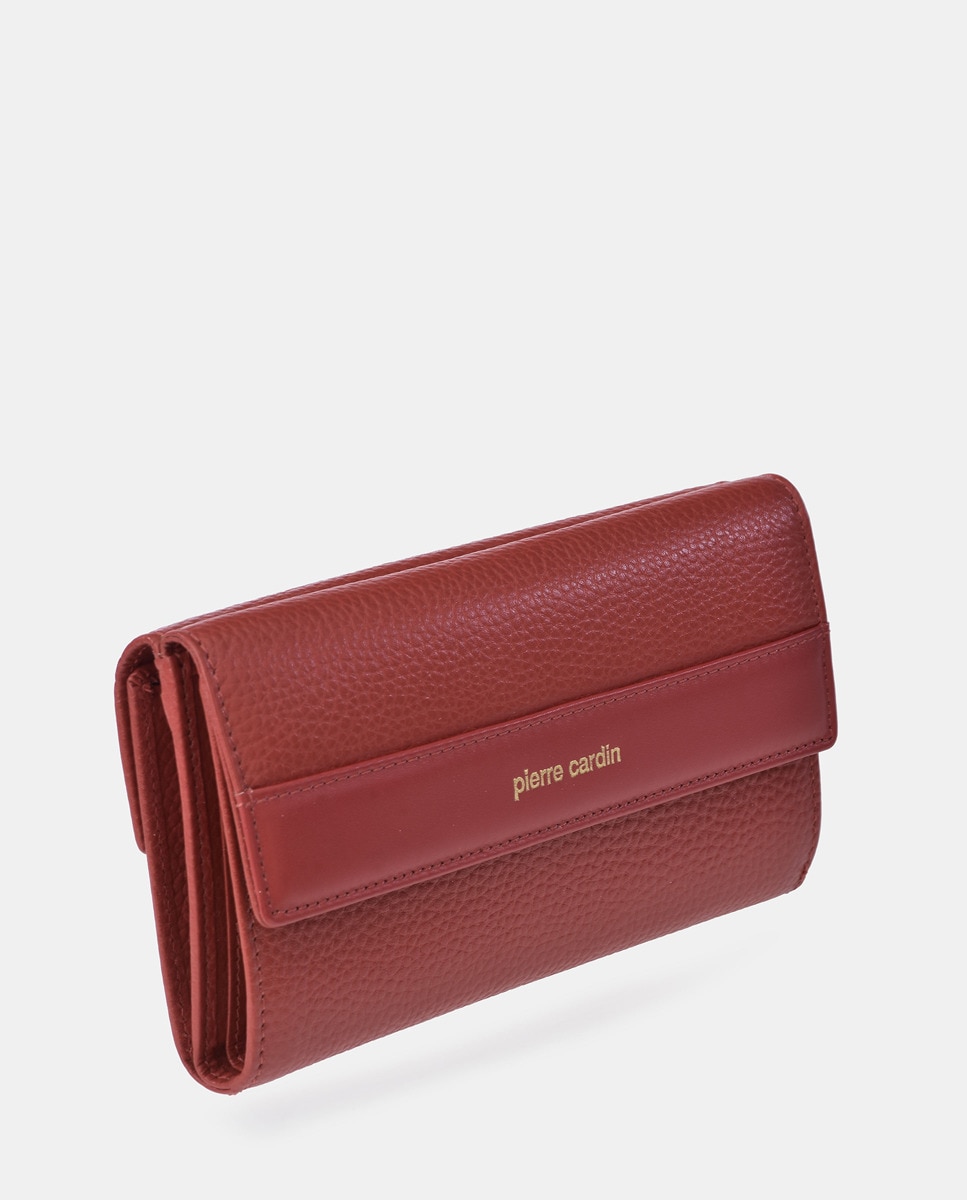Porta-Moedas Grande em Pele com Secção para Notas e Aba Vermelho-3