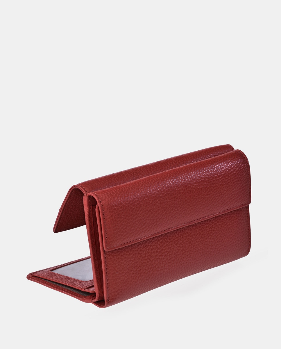 Porta-Moedas Grande em Pele com Secção para Notas e Aba Vermelho-4