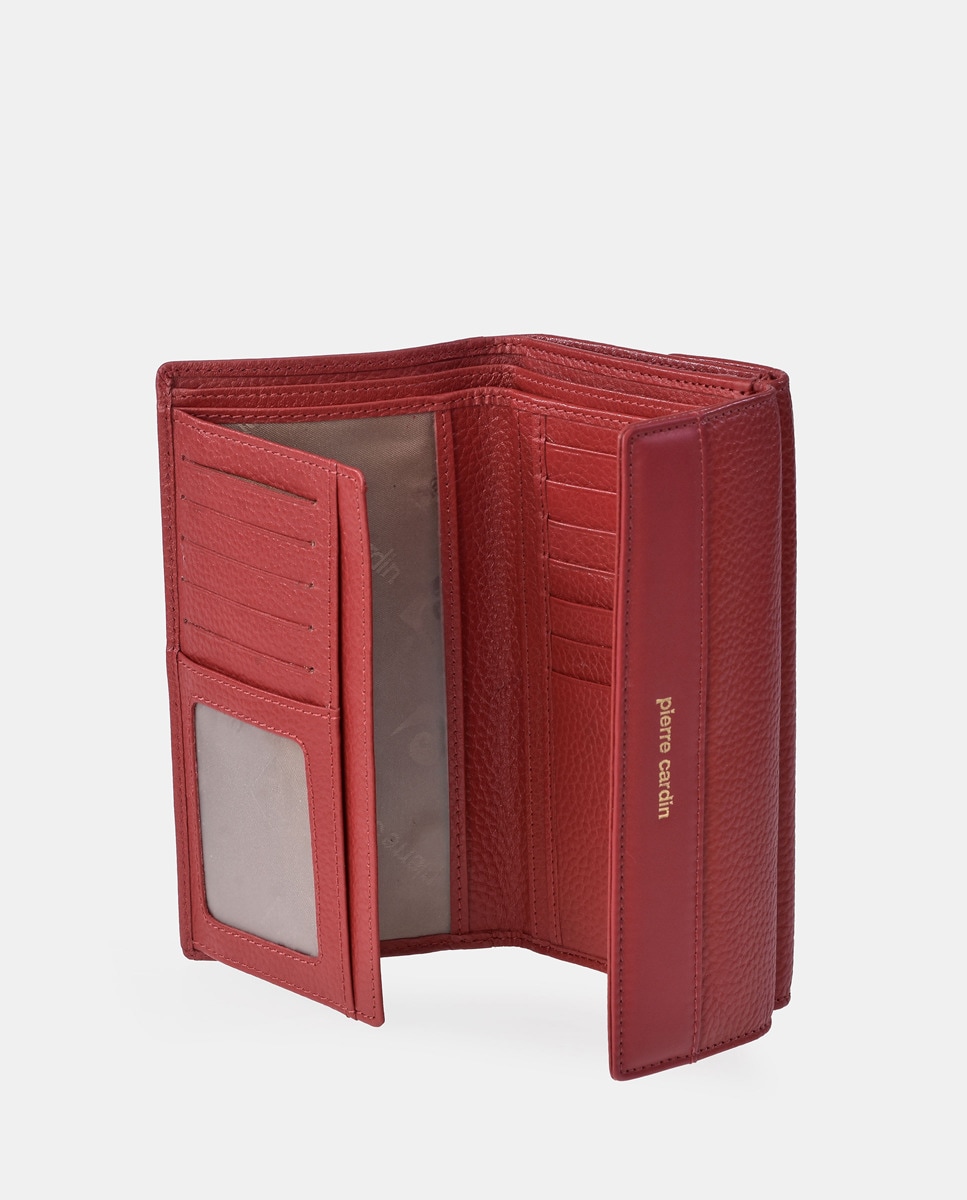 Porta-Moedas Grande em Pele com Secção para Notas e Aba Vermelho-5