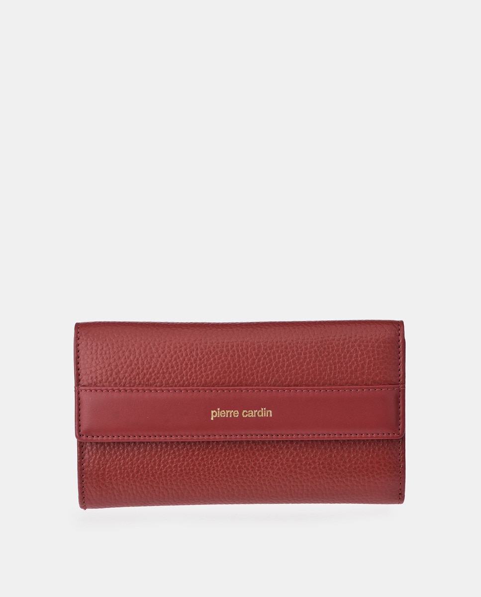 Porta-Moedas Grande em Pele com Secção para Notas e Aba Vermelho-1