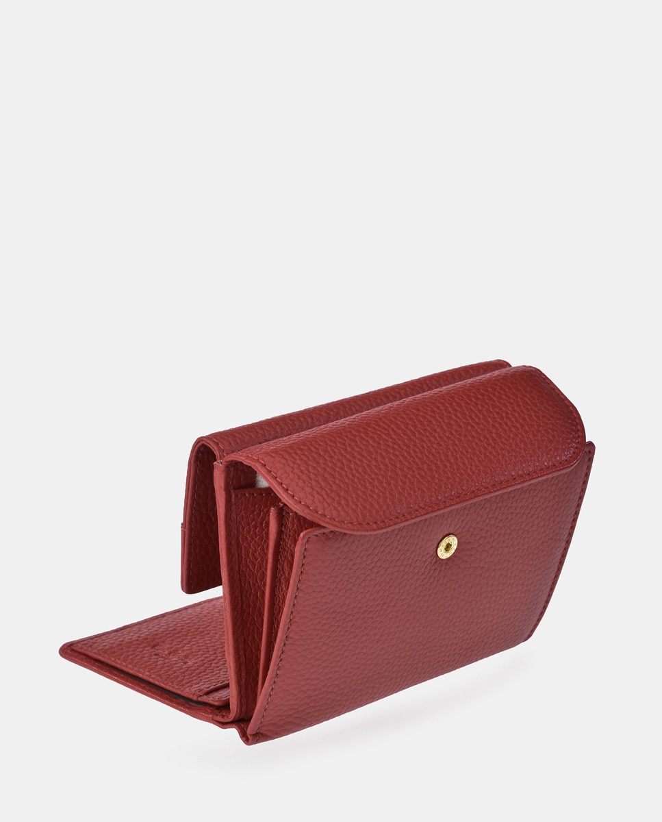 Porta-Moedas em Pele com Secção para Notas e Aba Vermelho-4