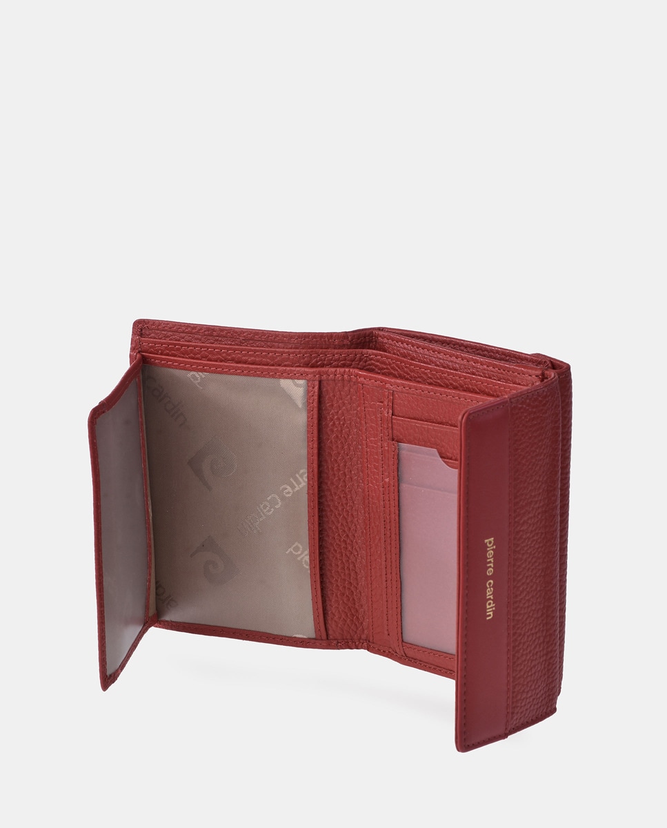 Porta-Moedas em Pele com Secção para Notas e Aba Vermelho-5