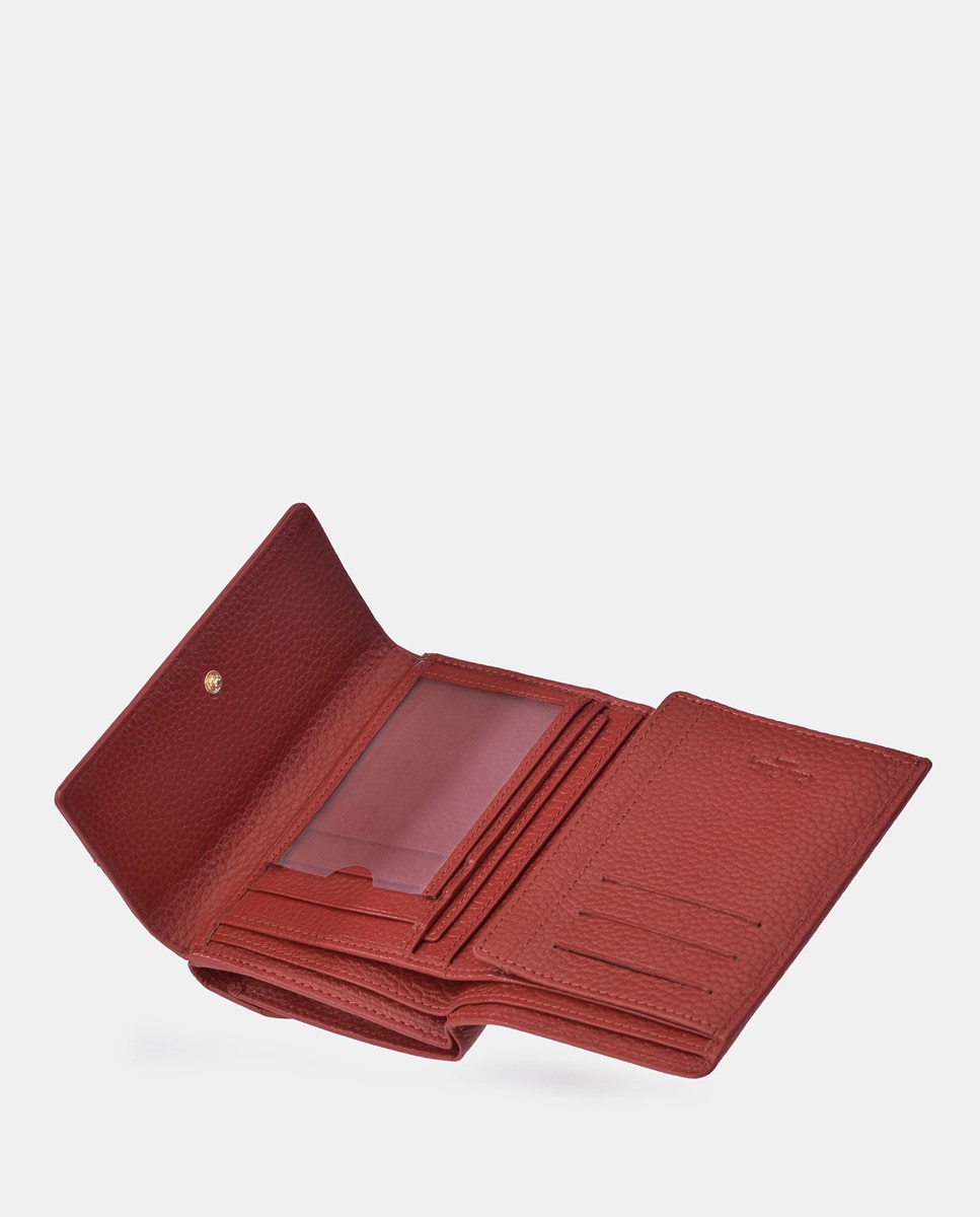 Porta-Moedas em Pele com Secção para Notas e Aba Vermelho-6