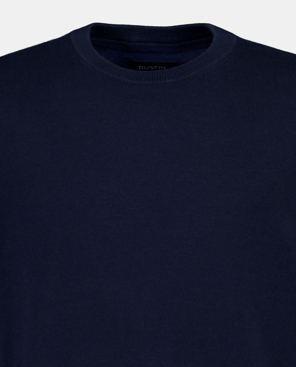 Camisola de Algodão com Gola Redonda Azul-marinho-5