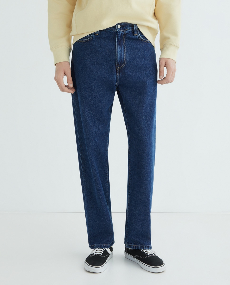 Jeans de 5 Bolsos Loose Tapered Fit Azul-2