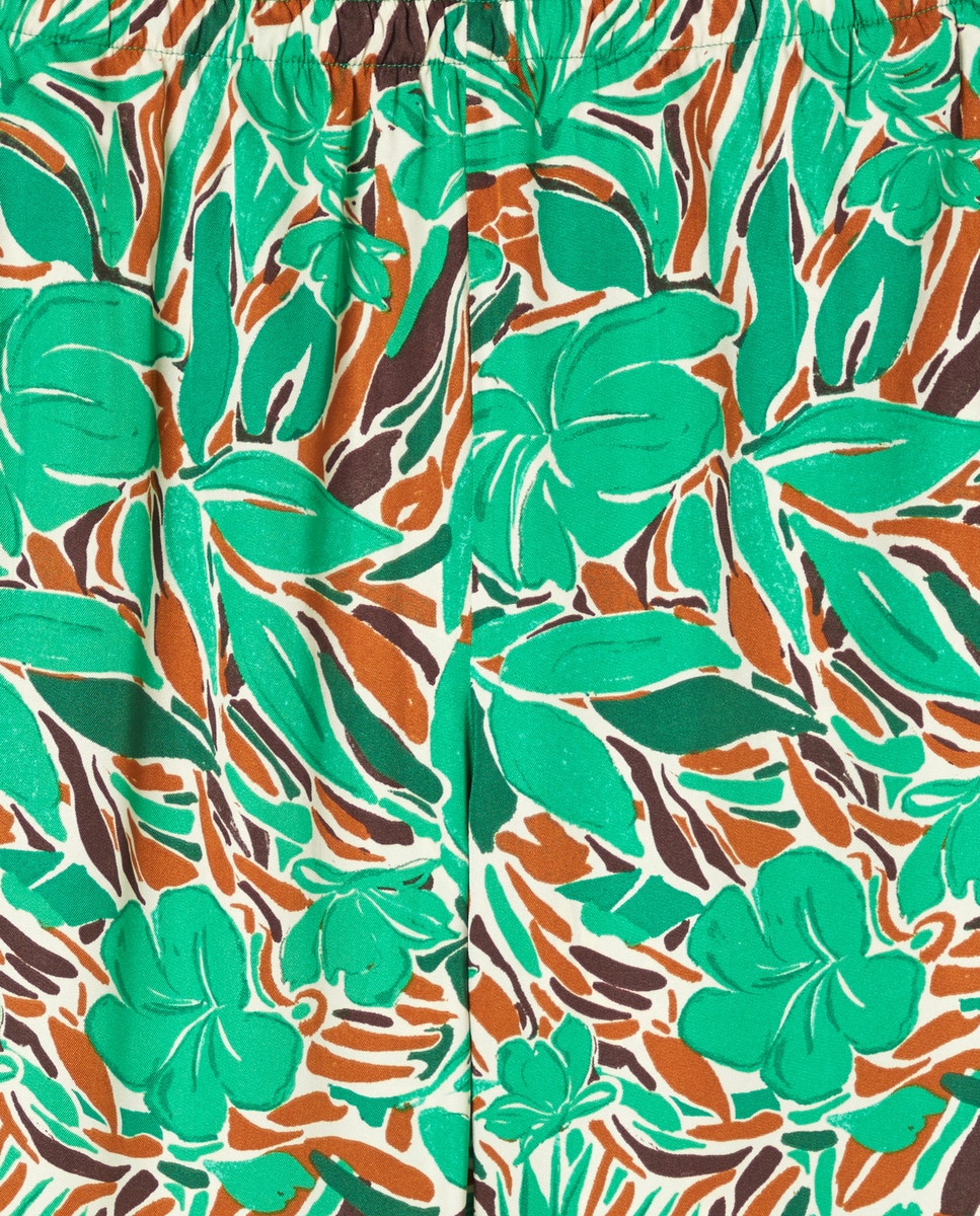 Calças Largas Fluidas com Estampado Verde-claro-5