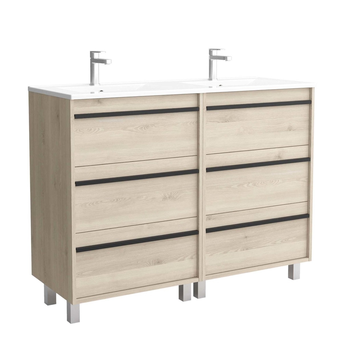 Mueble de baño a suelo con 6 cajones, patas y lavabo Attila Salgar Natural-1