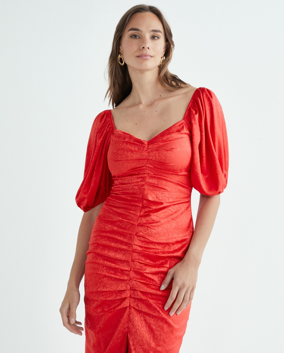Vestido Midi Drapeado Vermelho-2