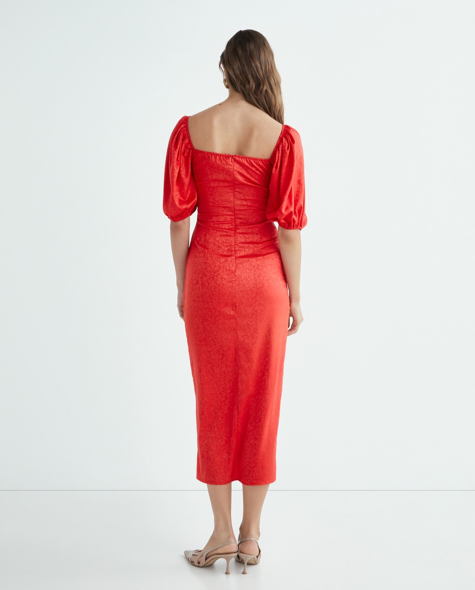 Vestido Midi Drapeado Vermelho-3