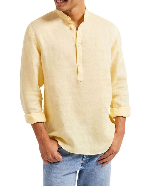 Imagen 0 de Camisa polera de lino amarilla con cuello mao