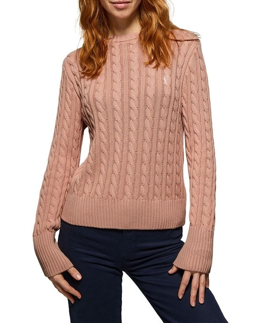 Imagen 0 de Jersey trenzado rosa palo de punto de ochos con bordado Rigby Go