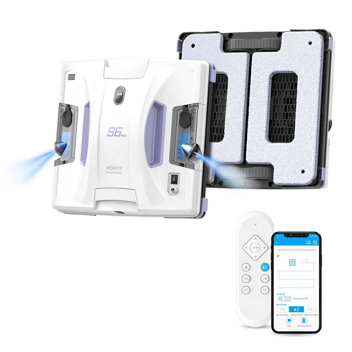 Robot limpiacristales Hobot S6 Pro con mopas motorizadas y doble pulverización automática Blanco-3