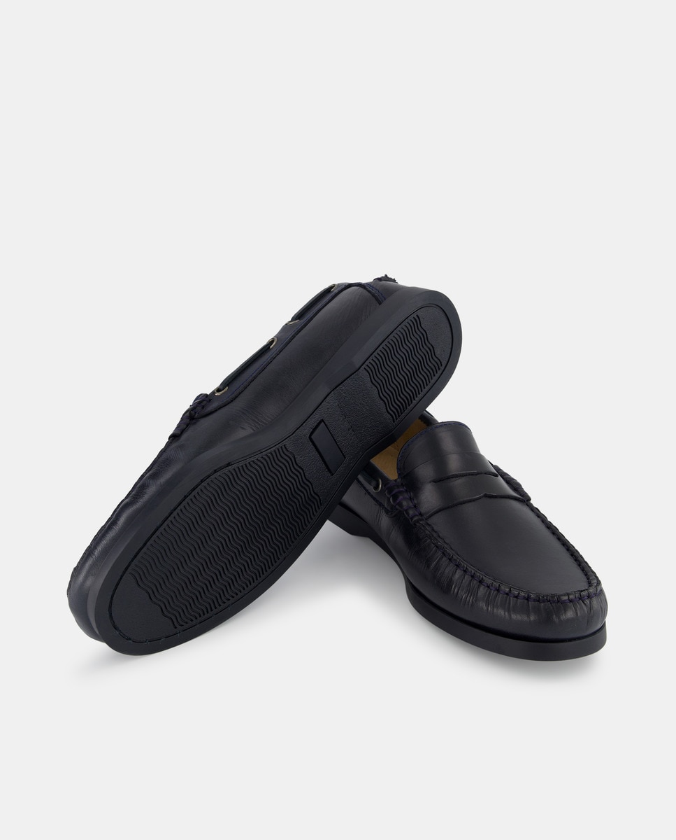 Mocasín de hombre antifaz de piel con piso de goma Azul marino-2