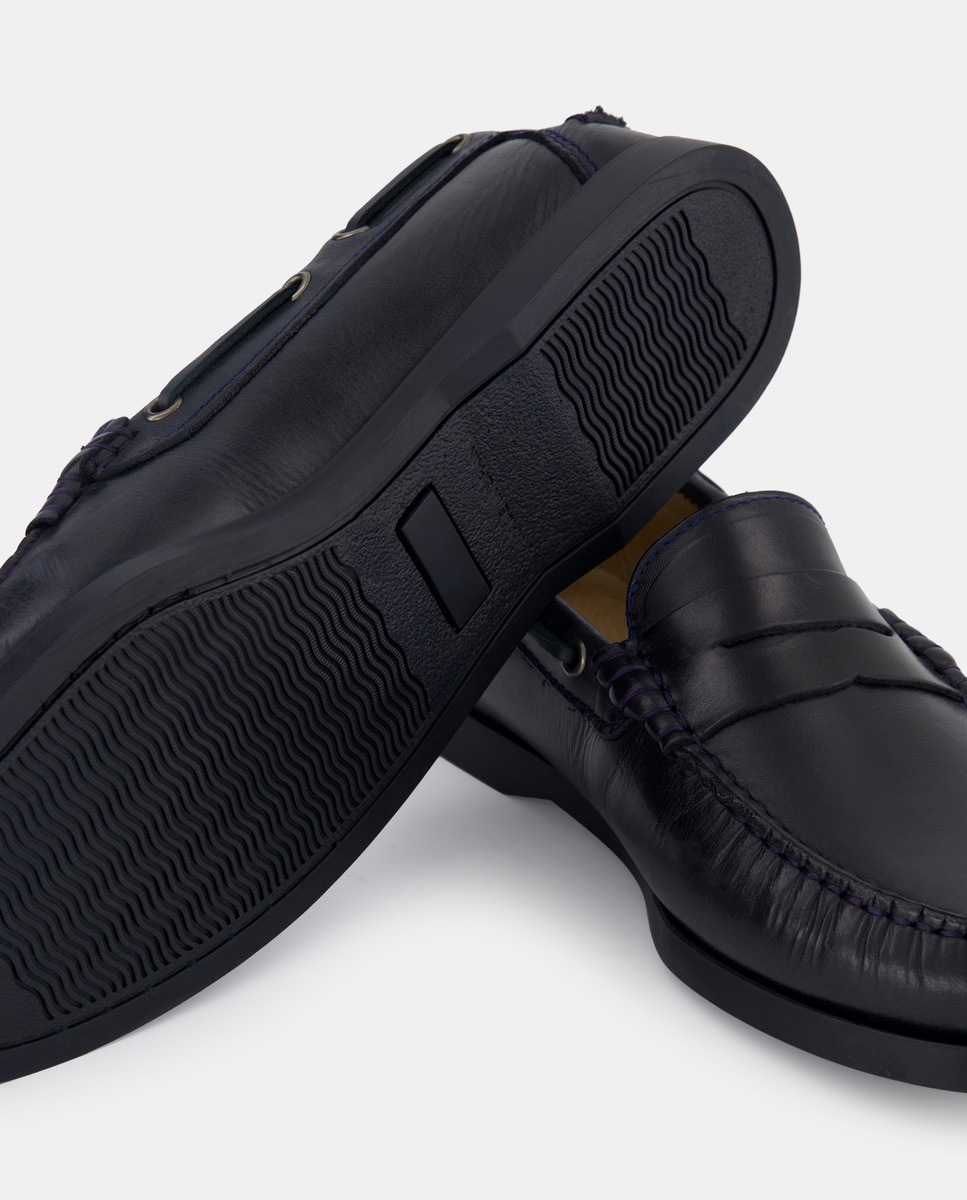 Mocasín de hombre antifaz de piel con piso de goma Azul marino-5