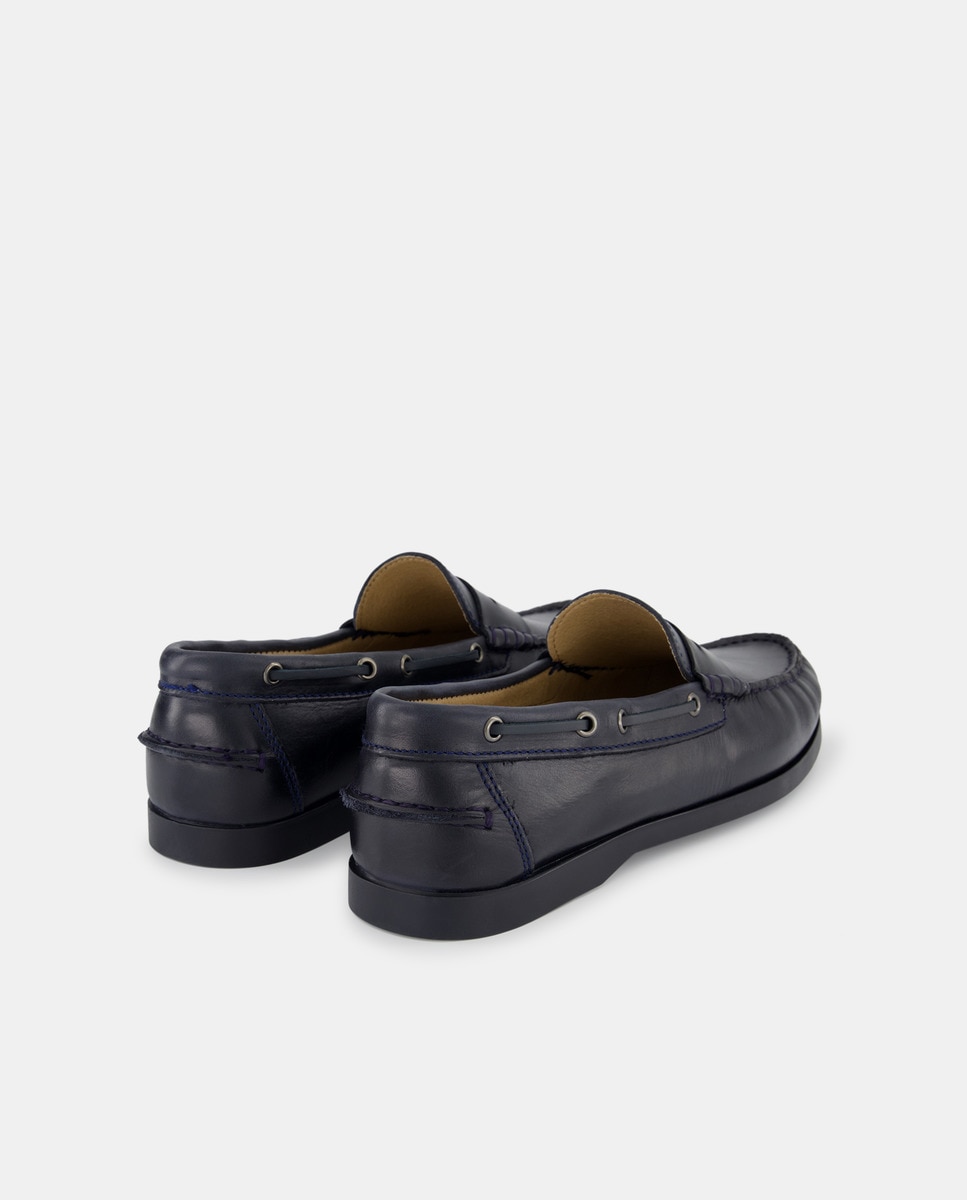 Mocasín de hombre antifaz de piel con piso de goma Azul marino-3