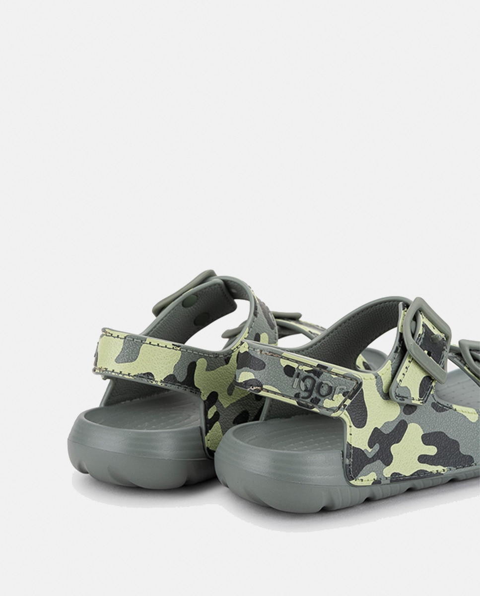 Sandálias Abertas Bio com Estampado Camo Verde-3