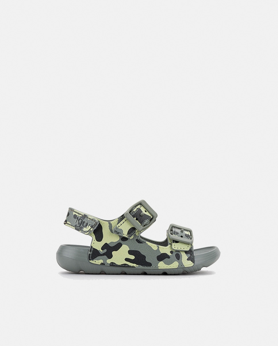 Sandálias Abertas Bio com Estampado Camo Verde-1