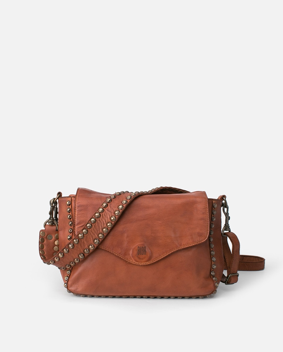 Imagem 0 de Mala Hobo de Pele de Ovino Lavada Curtição Vegetal com Tachas