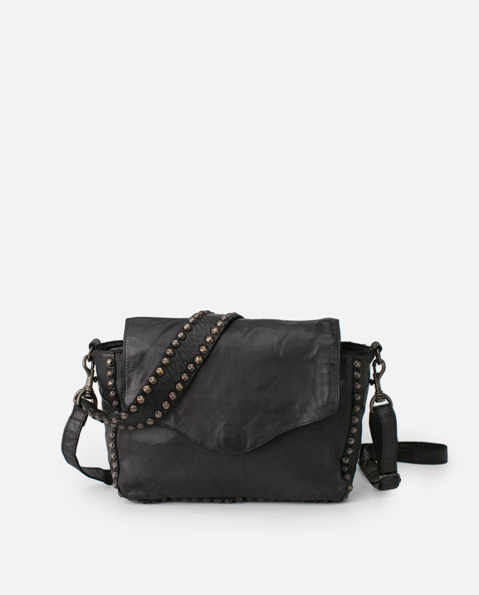 Mala Hobo de Pele de Ovino Lavada Curtição Vegetal com Tachas Preto-1