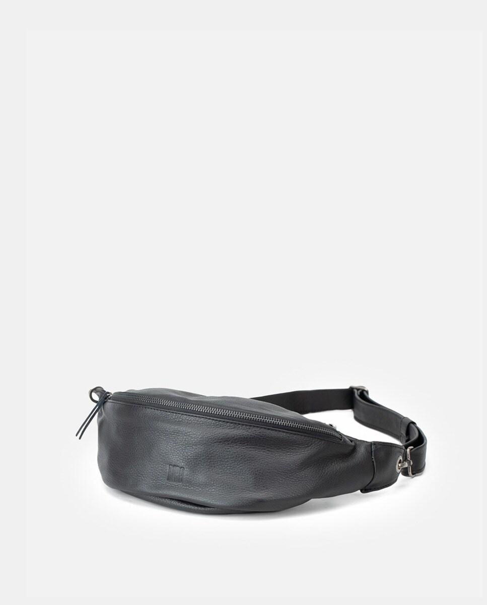 Bolsa de Cintura Média de Pele de Bovino Abaulada Grão Cru Preto-1