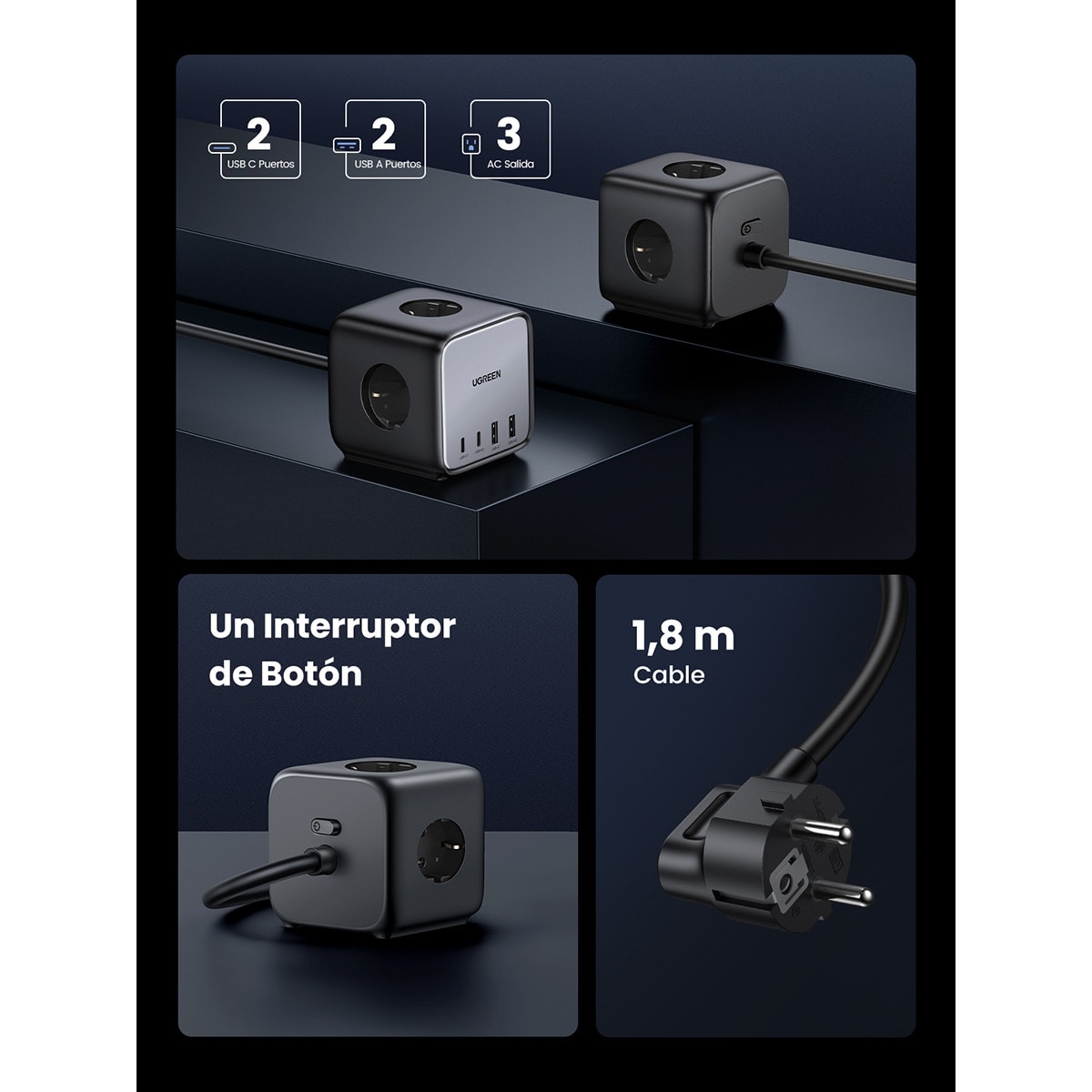 Estación de carga UGREEN Nexode DigiNest USB C GaN de 65 W, 7 en 1 Negro-4