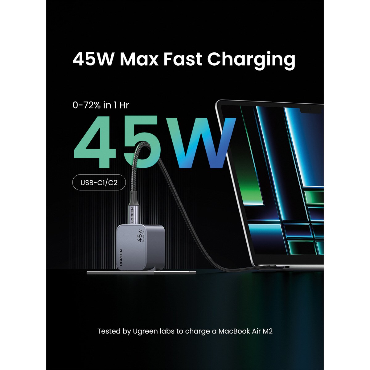 Cargador USB-C UGREEN Nexode Pro 45W GaN, 2 puertos USB C GaN con carga rápida Gris-3