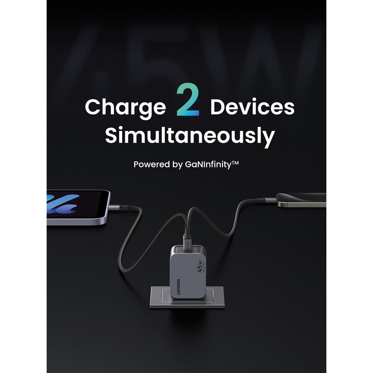 Cargador USB-C UGREEN Nexode Pro 45W GaN, 2 puertos USB C GaN con carga rápida Gris-5