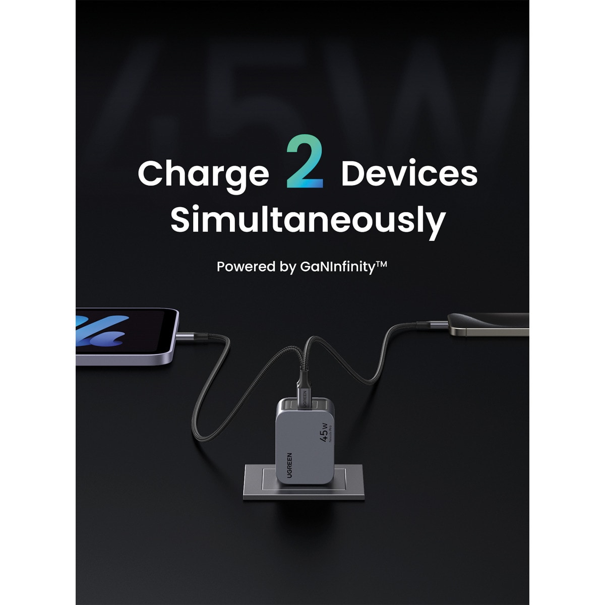 Cargador USB-C UGREEN Nexode Pro 45W GaN, 2 puertos USB C GaN con carga rápida Gris-5