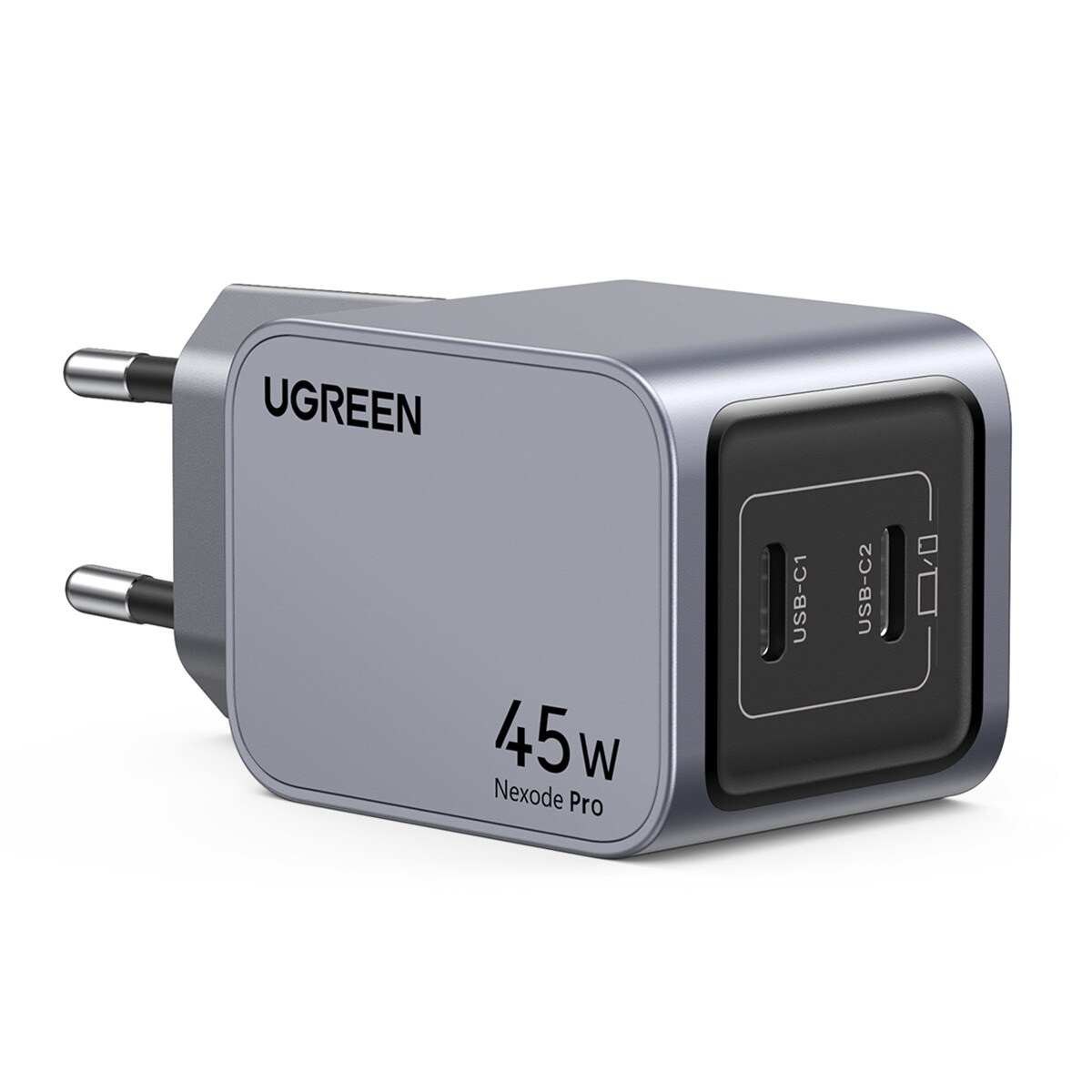 Cargador USB-C UGREEN Nexode Pro 45W GaN, 2 puertos USB C GaN con carga rápida Gris-1