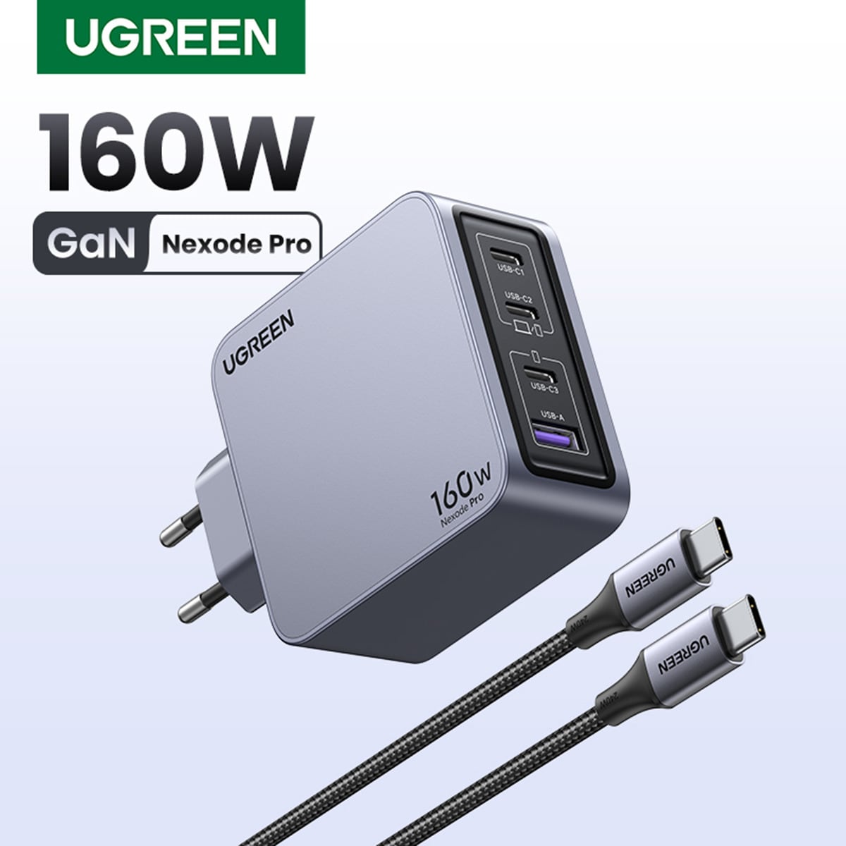 Cargador USB-C UGREEN Nexode Pro 160W GaN, 4 puertos con carga rápida Gris-4