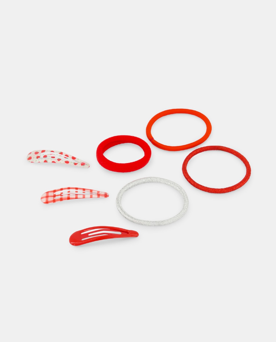 Pack de Ganchos e Elásticos Estampados Vermelho-2