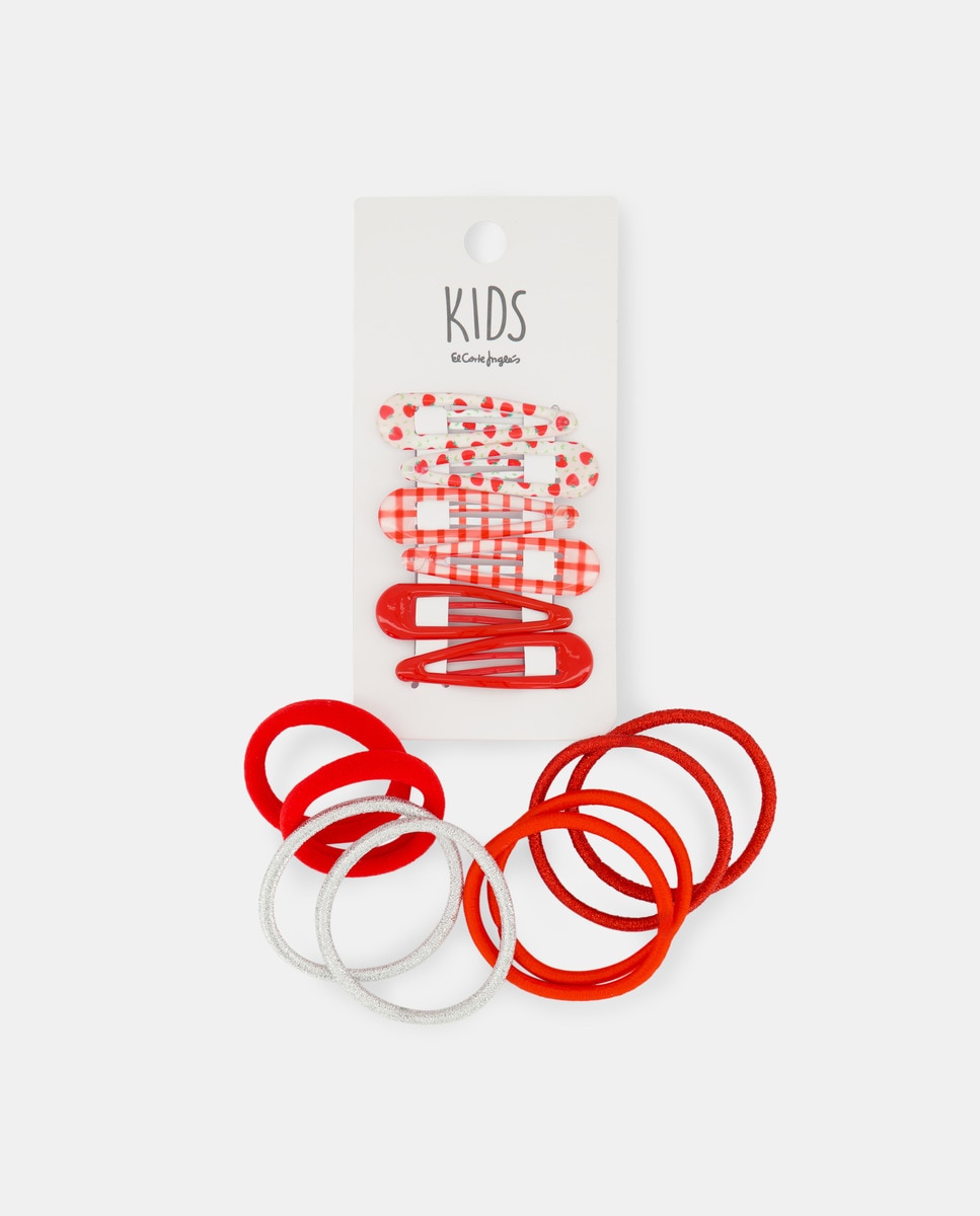 Pack de Ganchos e Elásticos Estampados Vermelho-1