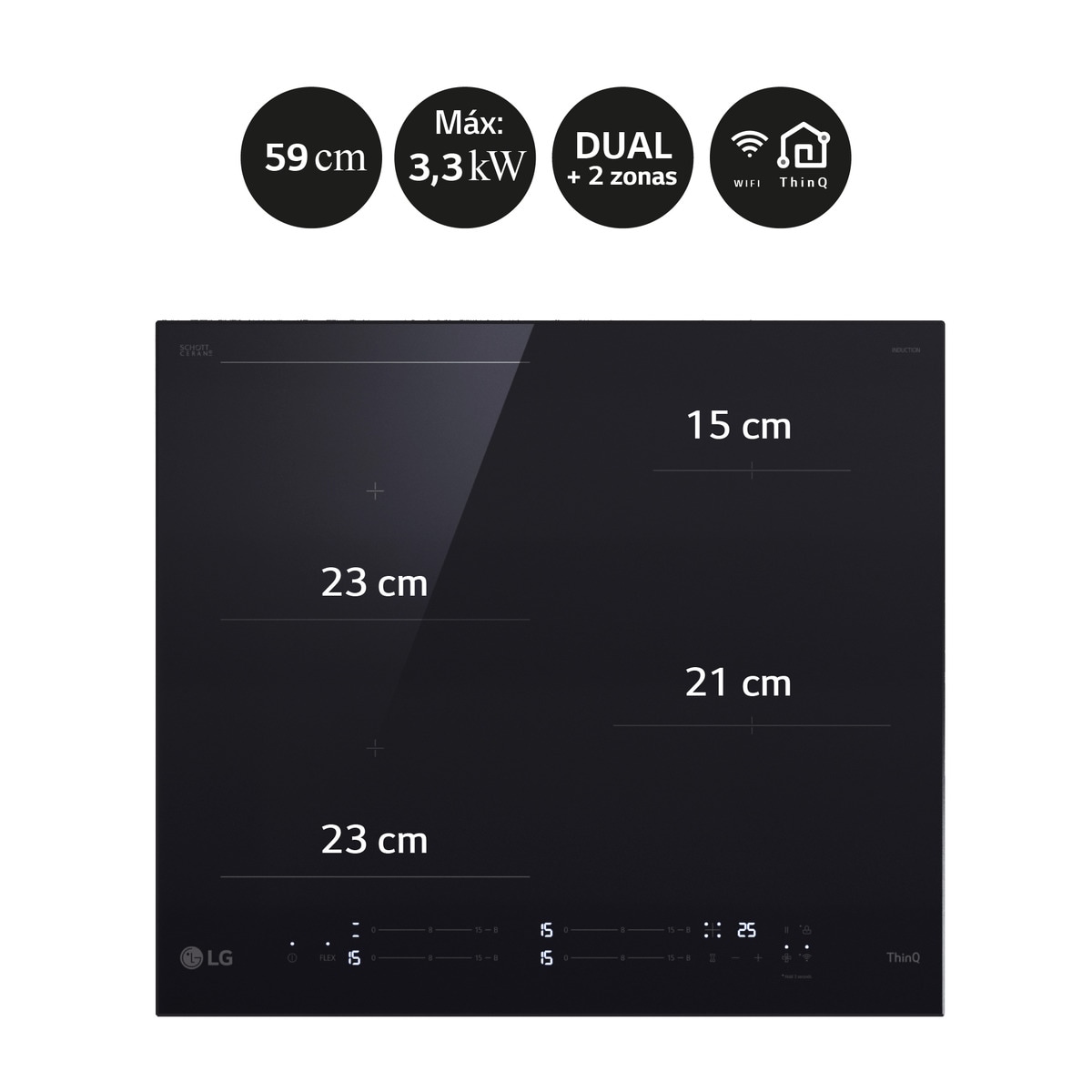 Placa de inducción LG 2 zonas +1 flex, 59 cm - CBIZ2435B Negro-5