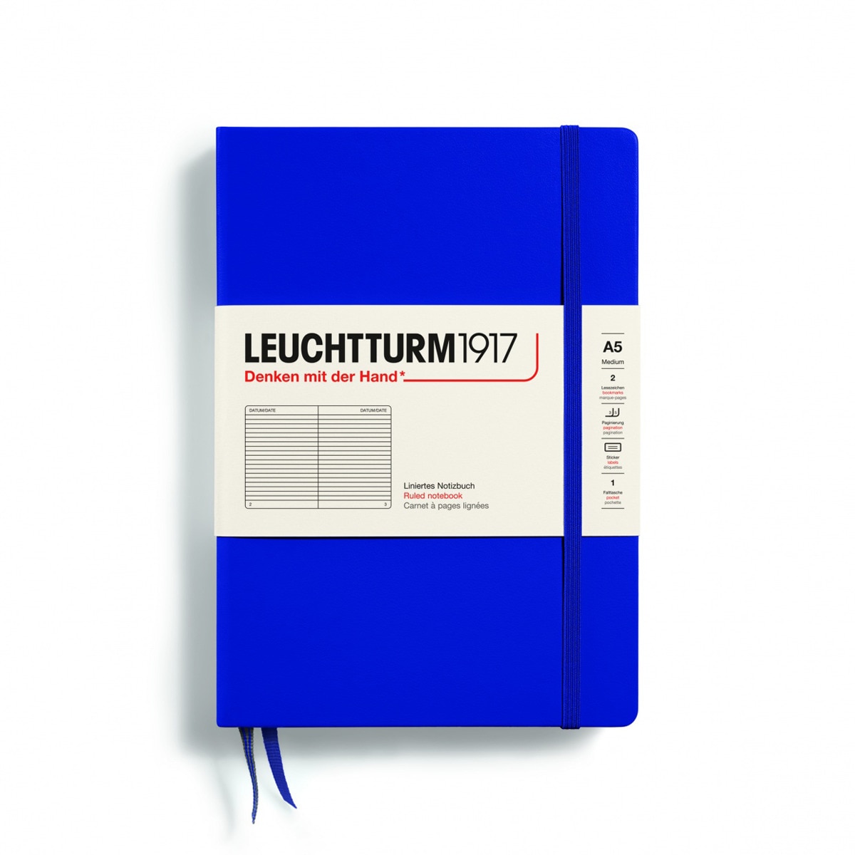 Bloco de notas capa dura folhas pautadas horizontais folhas pautadas Leuchtturm1917 tinta azul Azul Tinta-1
