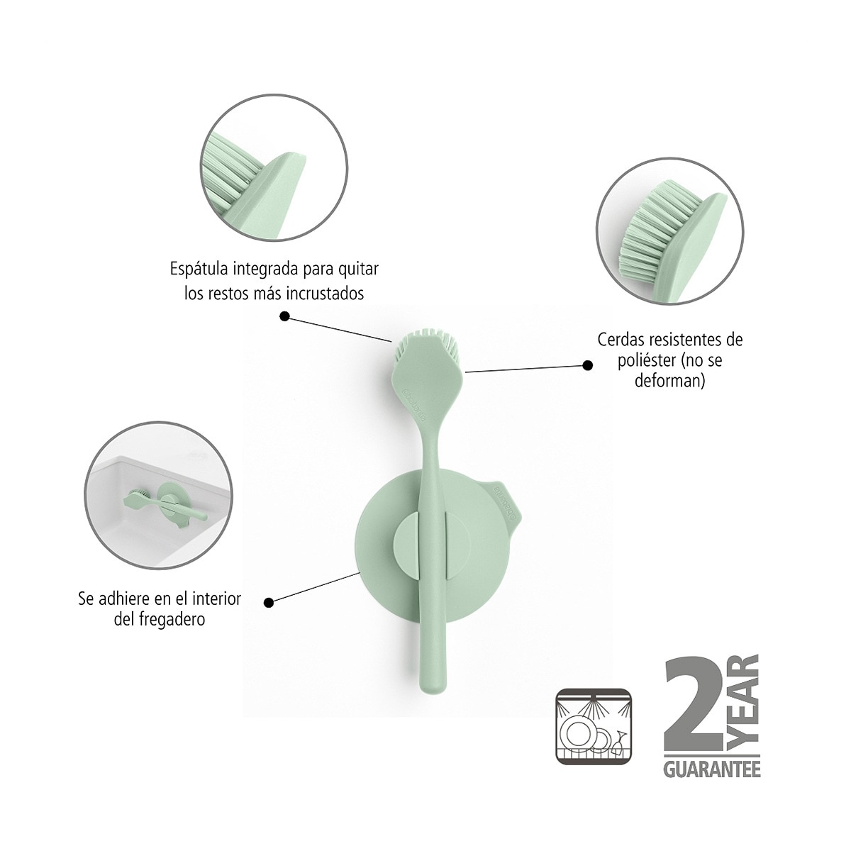 Escova para lavar pratos com suporte de ventosa Sink Side Brabantia Esmeralda-7