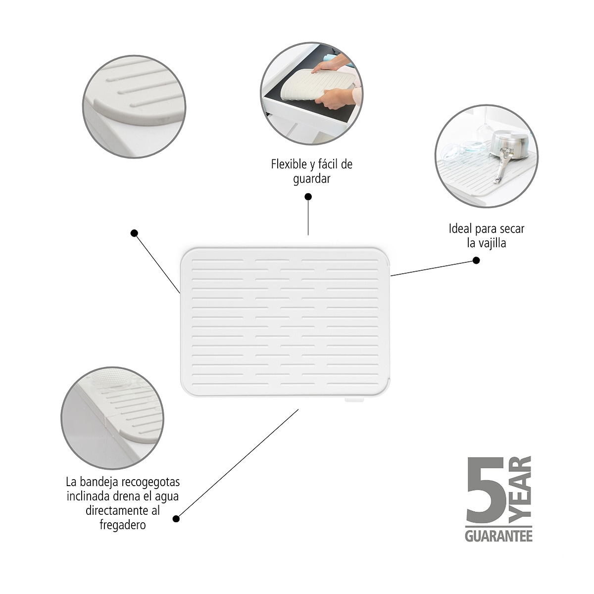 Tapete Escorredor de Silicone Sink Side Brabantia Cinzento-claro-6